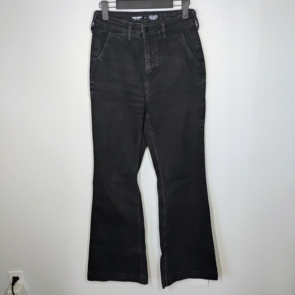 Old Navy Extra High Rise Flare Trouser Black Womens 4 30 Inseam 90s Retro